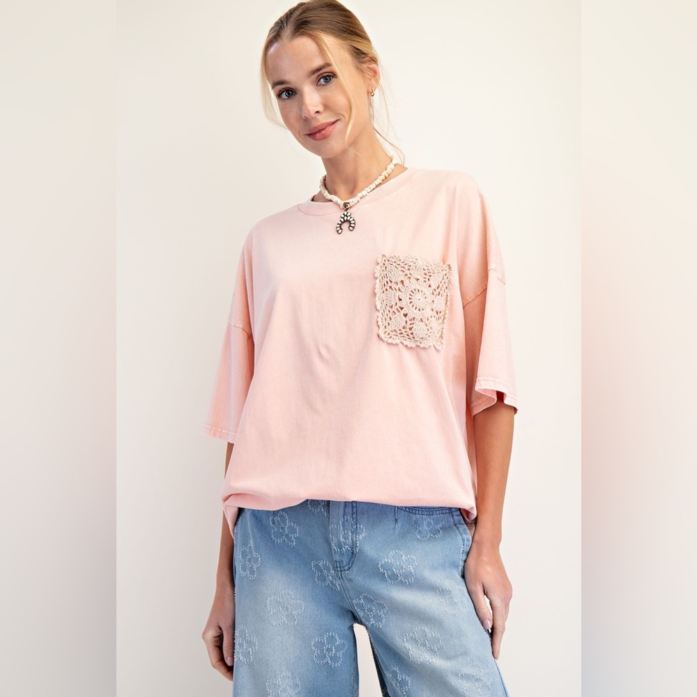 #233. Crochet Pocket Tee - Cotton Coral